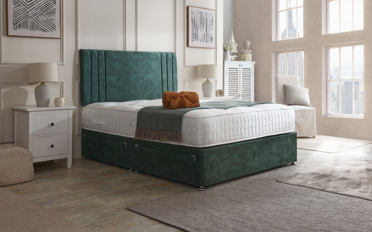 Athens divan bed set with matching headboard from Mattress Supermarket, featuring a sleek design and upholstered fabric.