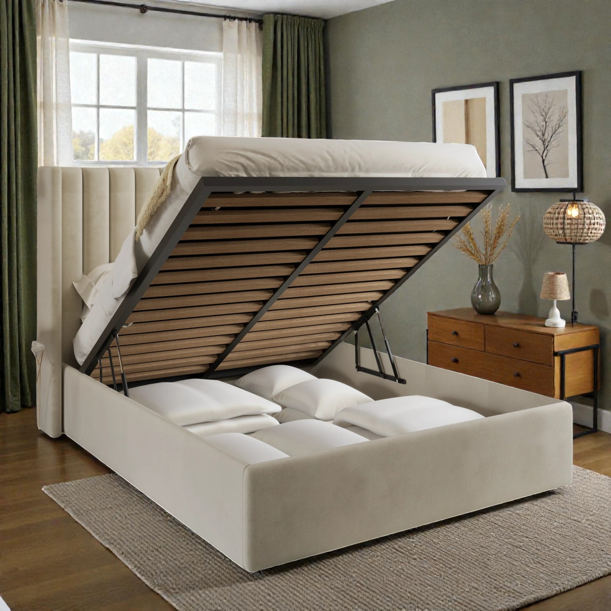 Ayla Wingback Ottoman Storage Bed Frame