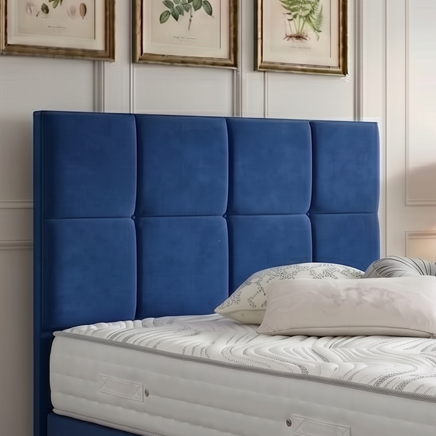 Lisbon divan bed set with a button-tufted headboard, featuring a sleek fabric finish and sturdy frame, by Mattress Supermarket.