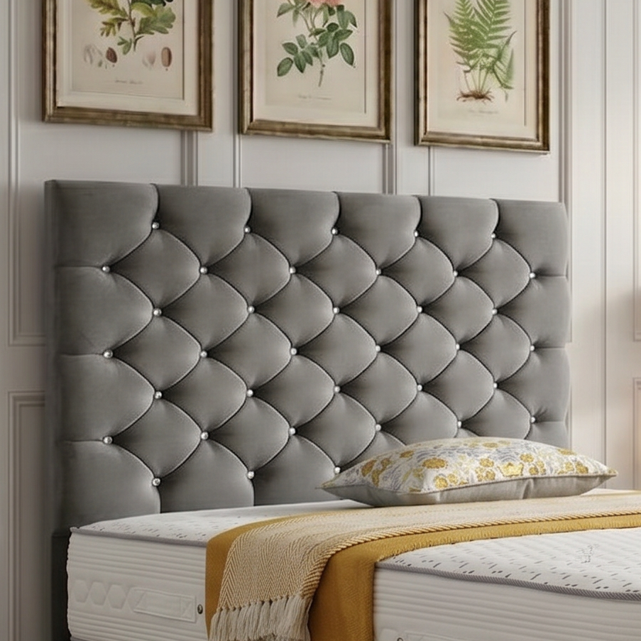 Divan bed set with tall button-tufted headboard and matching footboard, featuring the Monarch brand design.