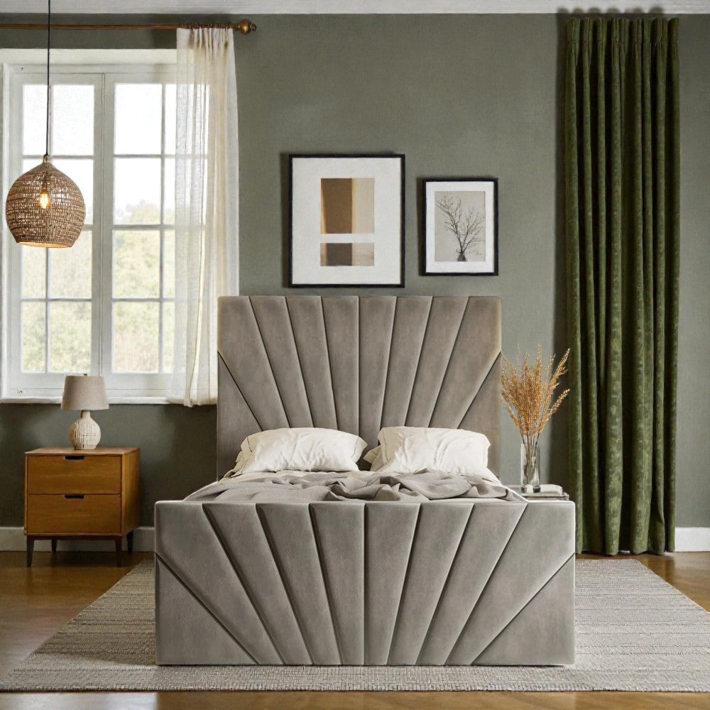 Nira Ottoman Storage Bed Frame by Mattress Supermarket with a padded headboard and sturdy wooden legs in a modern bedroom setting.