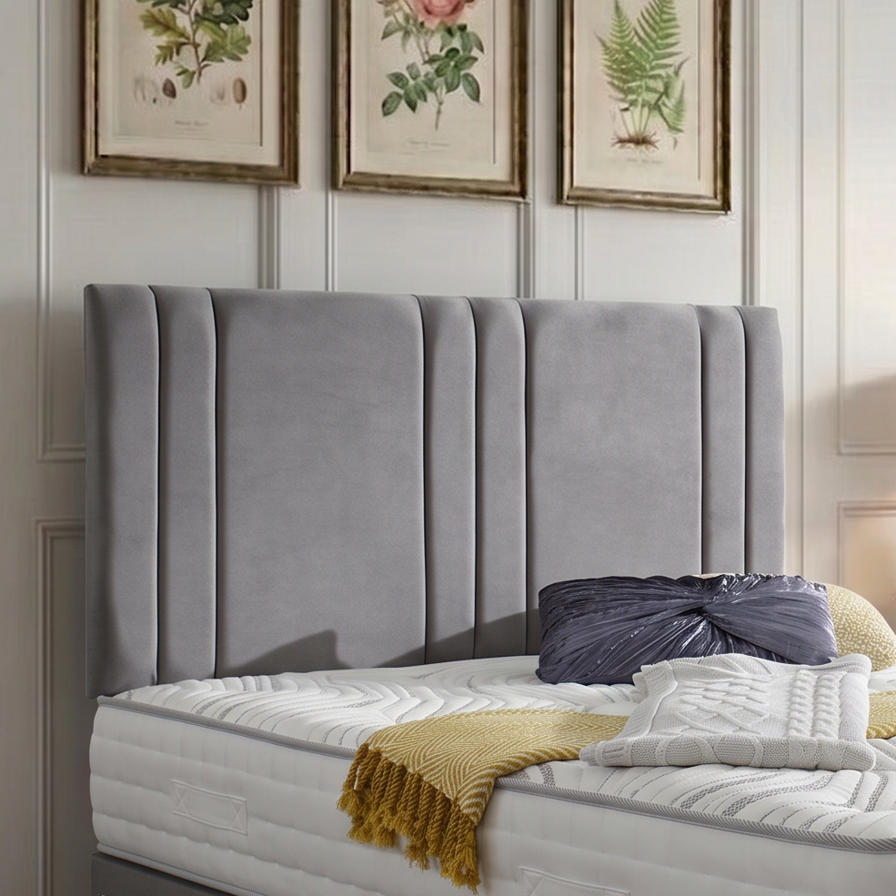 Vienna divan bed set with a padded headboard, featuring a sleek fabric finish and modern design for a stylish bedroom setup.