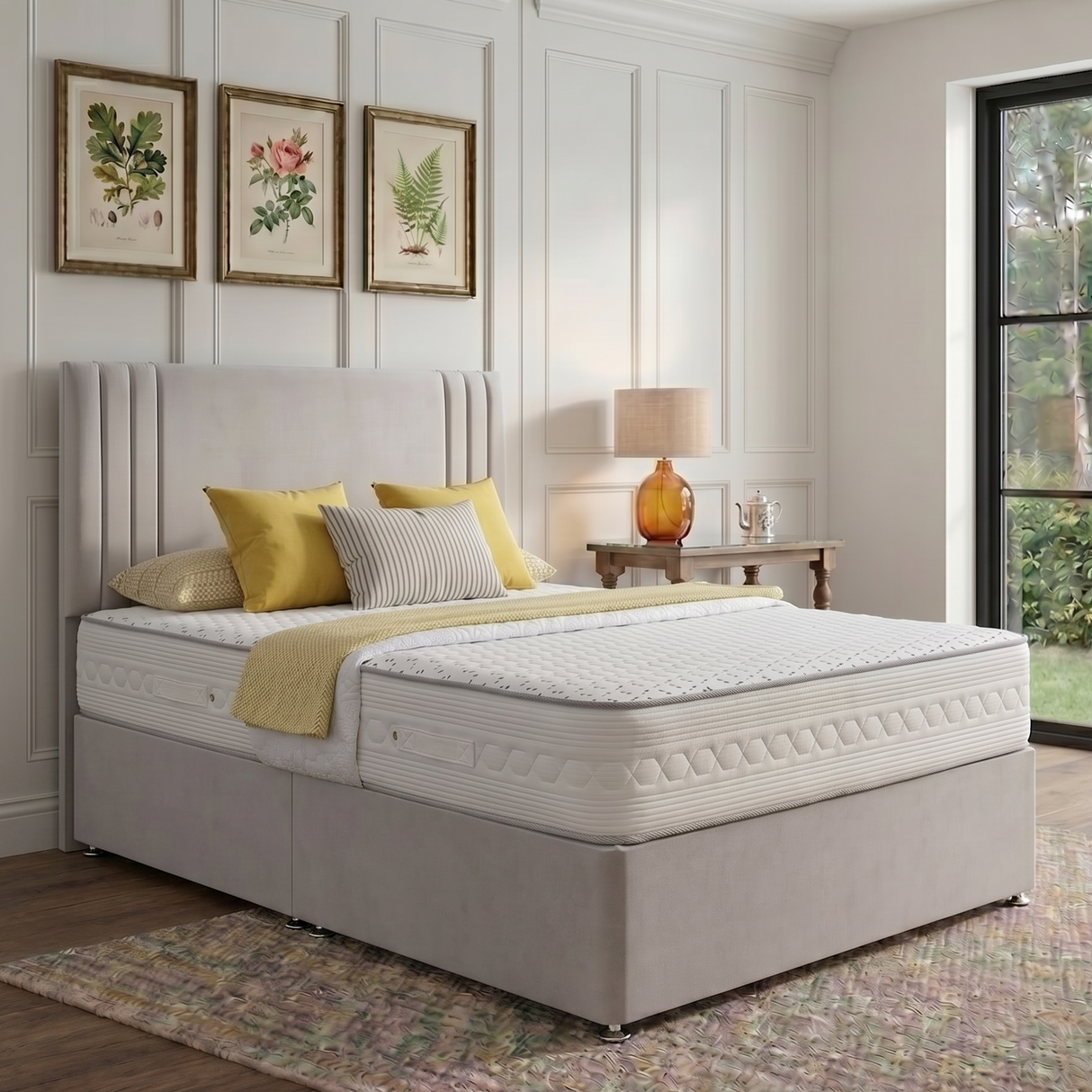 Athens divan bed set with matching headboard and mattress from Mattress Supermarket, featuring a sleek, modern design.