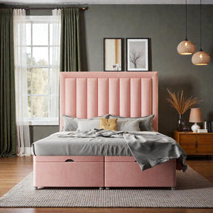 Antonella Ottoman Divan Bed Set with upholstered headboard and storage drawers, in a bedroom setting.