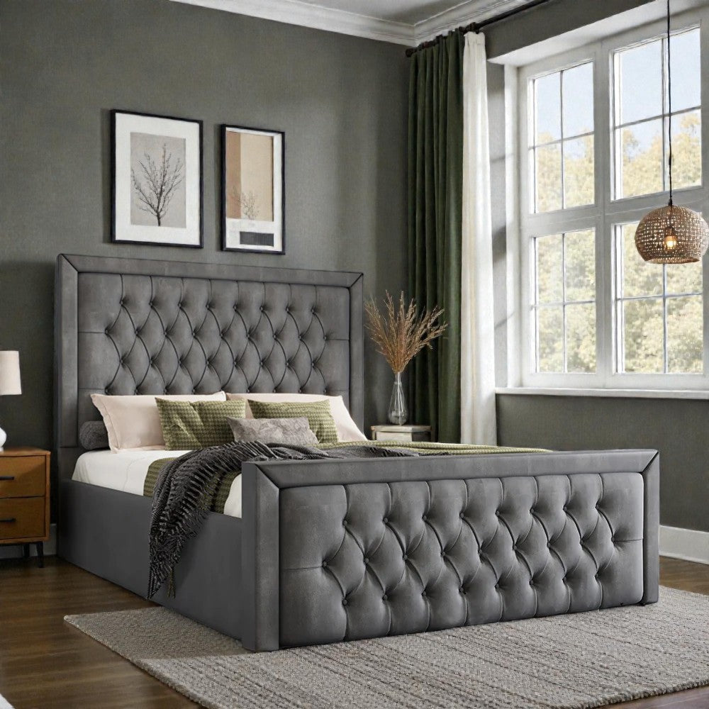 Anya Ottoman Storage Bed Frame from Mattress Supermarket with a sleek design, showing the upholstered headboard and storage drawers.