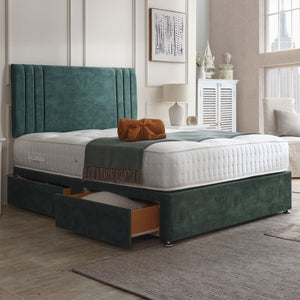 Athens divan bed set with matching headboard by Mattress Supermarket, featuring a sleek fabric upholstery and modern design.
