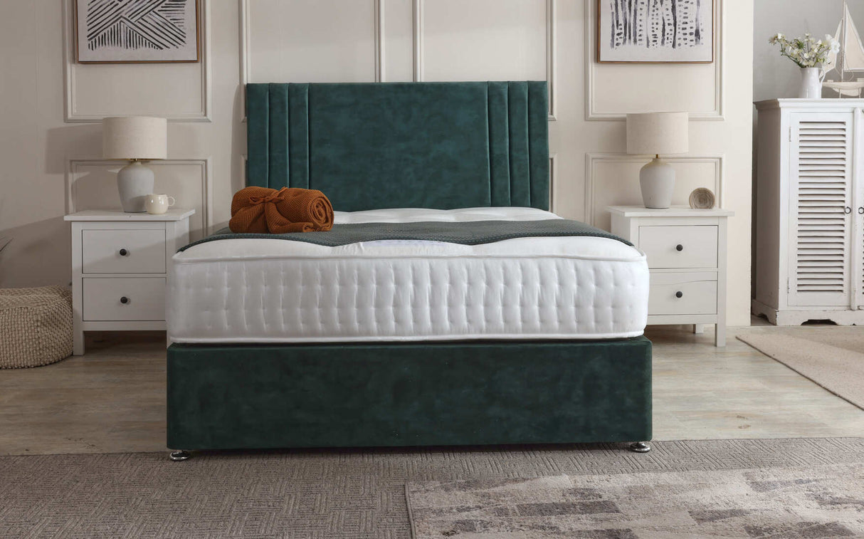 Athens divan bed set with upholstered headboard and matching base, featuring a modern design for bedroom decor.