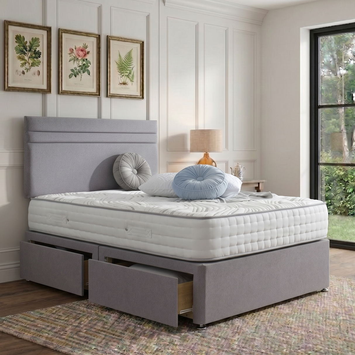 Berlin divan bed set with matching headboard, featuring a sleek upholstered design and sturdy frame for modern bedroom decor.