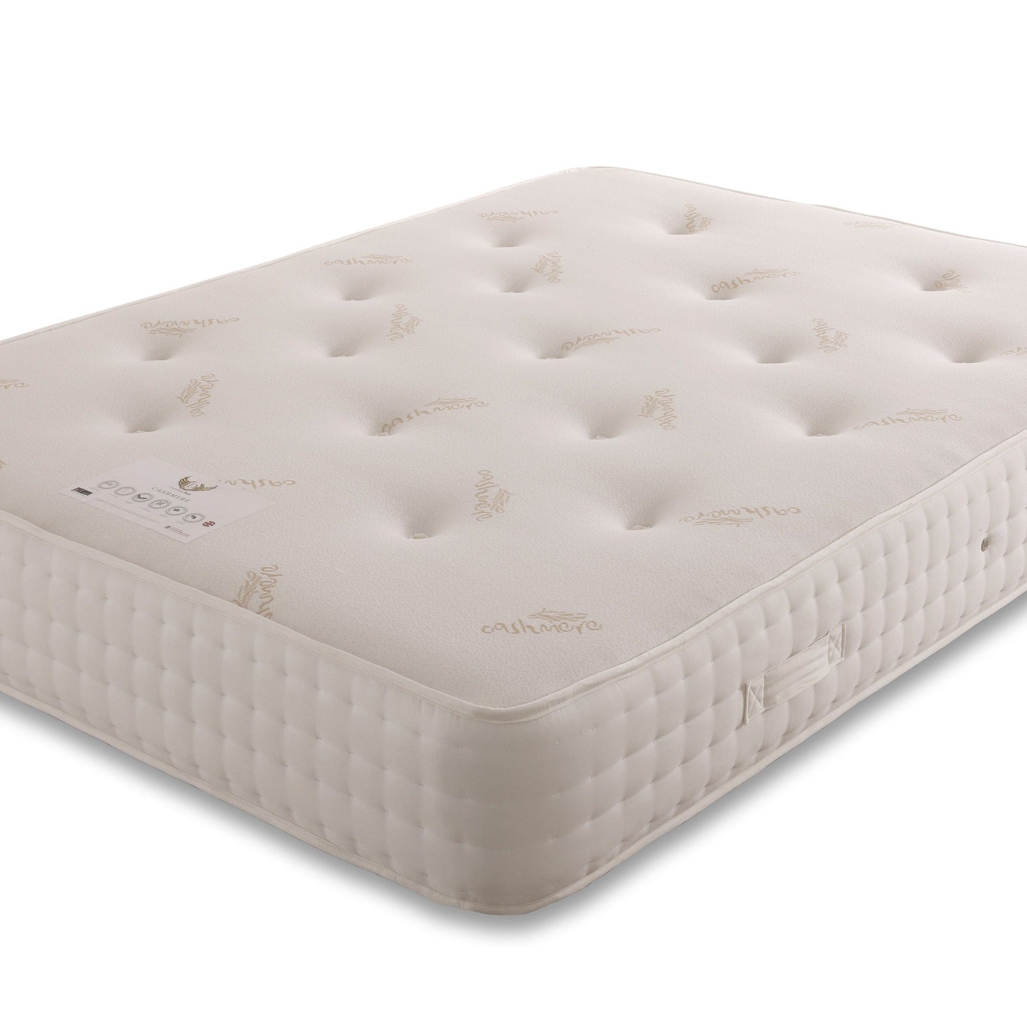 Cashmere 1000 Pocket Sprung Mattress from Mattress Supermarket, showing the plush fabric surface and detailed pocket spring design.