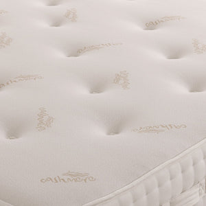Cashmere 1000 Pocket Sprung Mattress with plush fabric cover, showcasing luxurious comfort and supportive design.