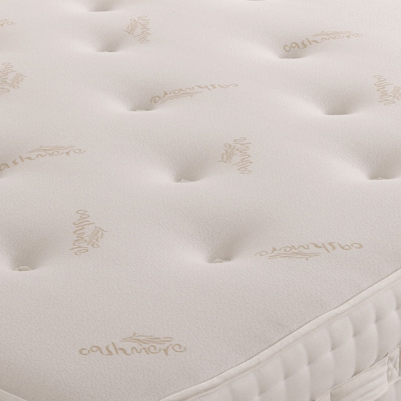 Cashmere 1000 Pocket Sprung Mattress with plush fabric cover, showcasing luxurious comfort and supportive design.