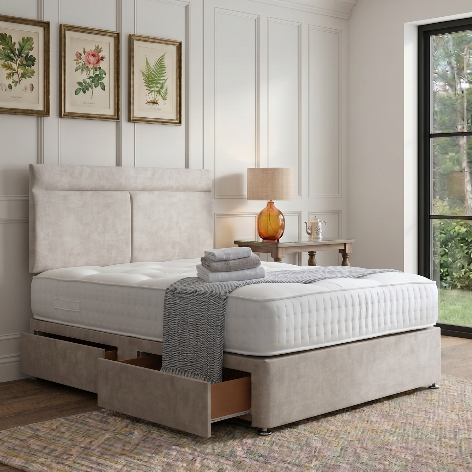 Comfortable Como divan bed set with matching headboard, featuring sleek upholstery and sturdy construction for a stylish bedroom look.