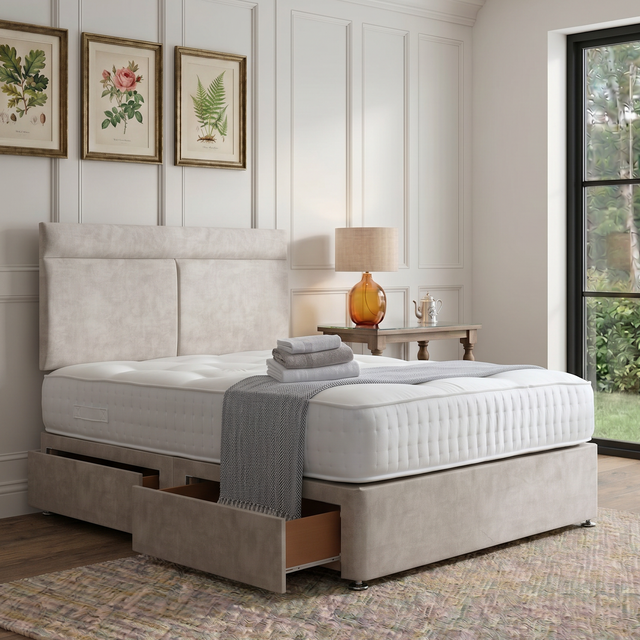 Comfortable Como divan bed set with matching headboard, featuring sleek upholstery and sturdy construction for a stylish bedroom look.
