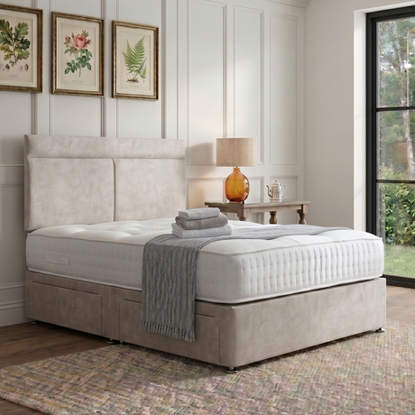 Comfortable Como divan bed set with matching headboard from Mattress Supermarket, featuring a sleek design for modern bedrooms.