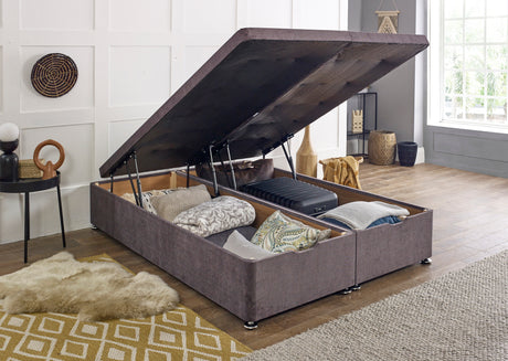 End Lift Ottoman storage divan bed base with a sleek upholstered finish, designed for efficient bedroom organization.