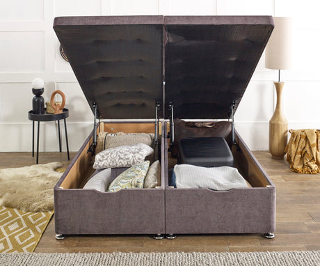 End Lift Ottoman storage divan bed base from Mattress Supermarket, showing the sleek fabric-covered design with built-in storage compartments.