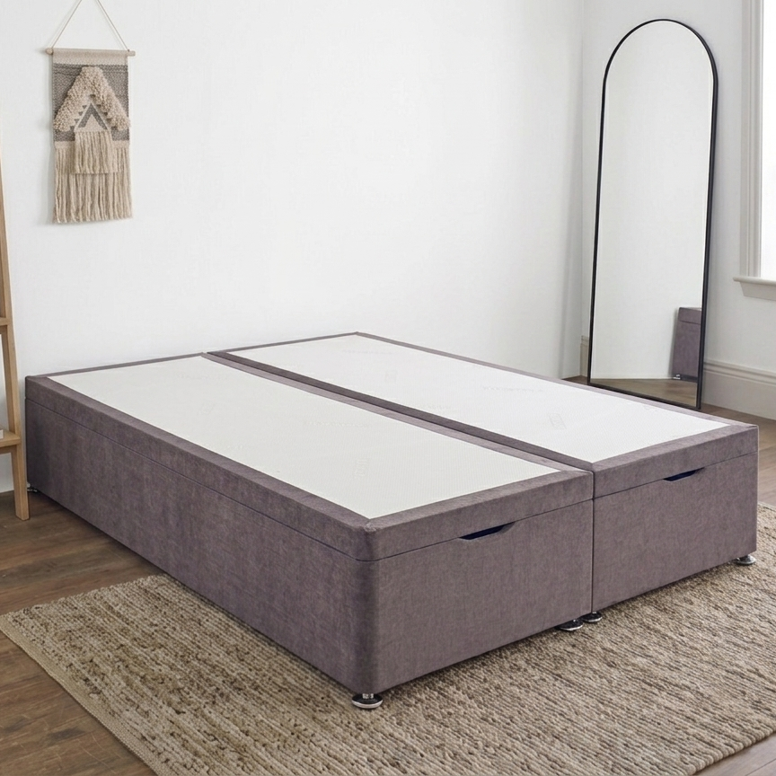 End lift ottoman storage divan bed base by Mattress Supermarket with a sleek fabric finish and built-in lift mechanism.