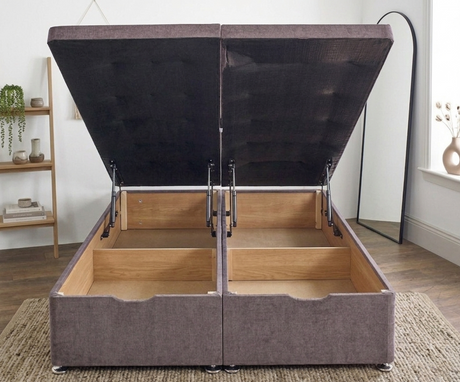 End lift ottoman storage divan bed base from Mattress Supermarket with a sleek fabric finish and built-in lift mechanism.