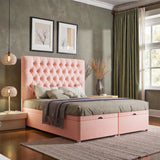 Isabella Ottoman Storage Divan Bed Set with upholstered fabric and built-in storage, shown in a modern bedroom setting.