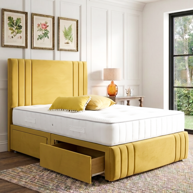 Kylie Divan Bed Set With Tall Button Headboard and Footboard Mattress Supermarket