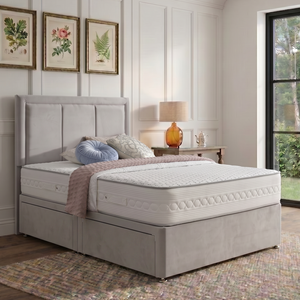 Lyon divan bed set with a stylish border headboard, featuring a modern design and plush upholstery for bedroom comfort.