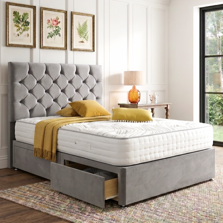 Madrid Divan Bed Set With Button Headboard Mattress Supermarket