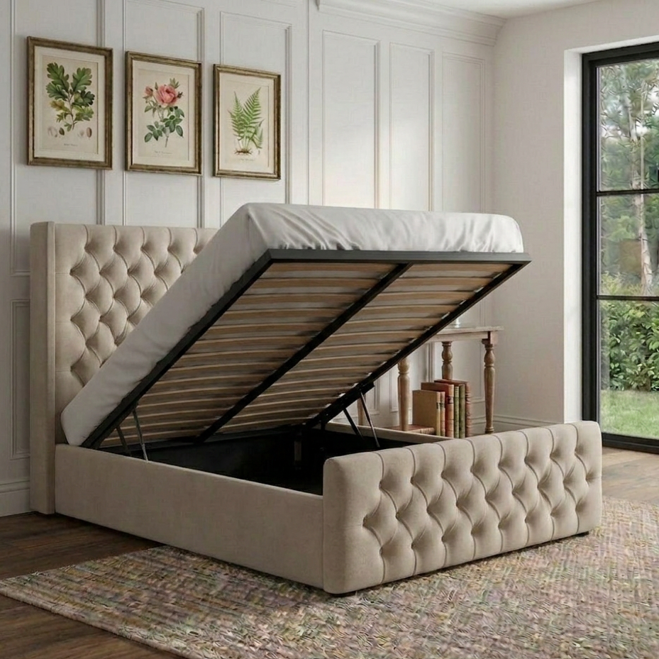 Mara Wingback Ottoman Storage Bed Frame