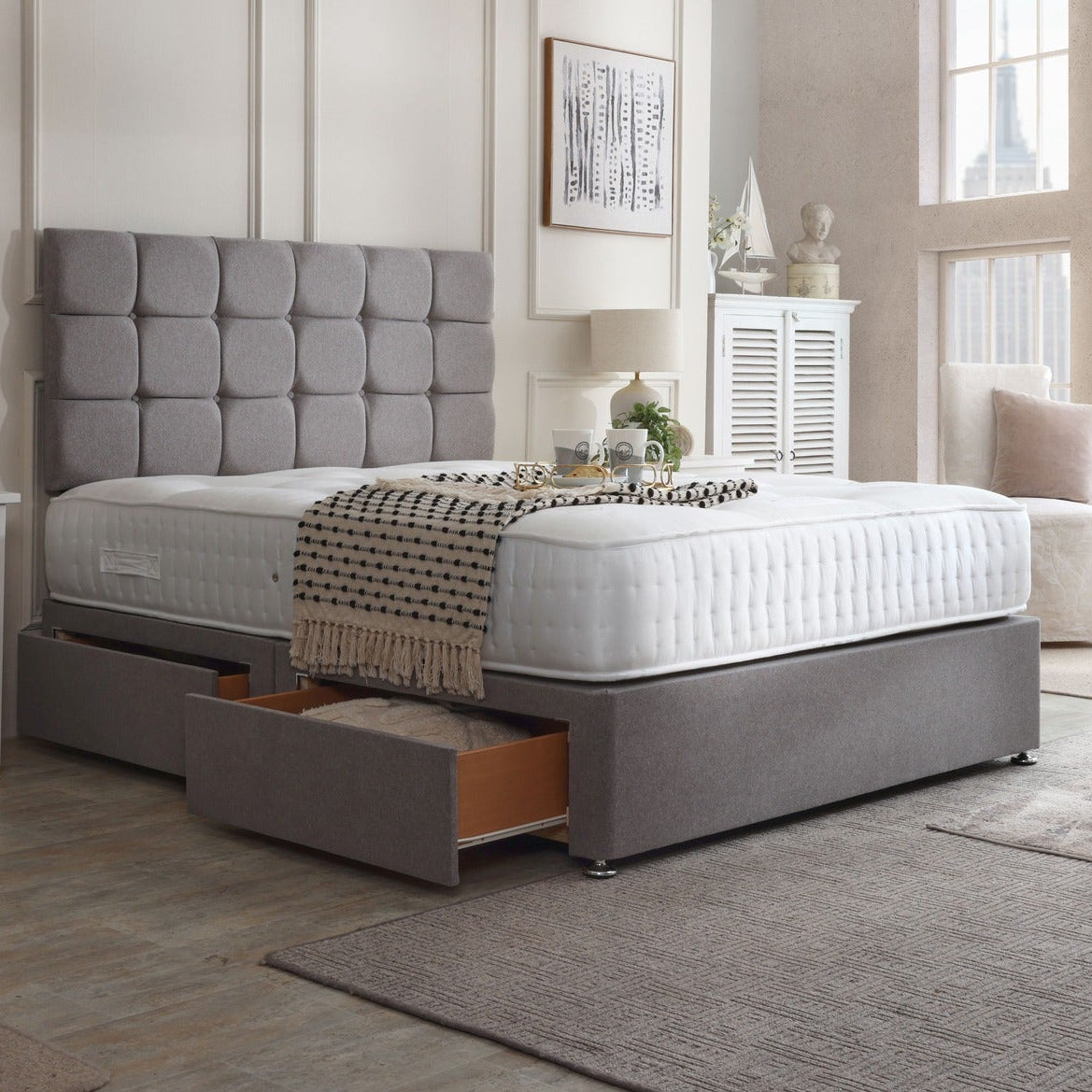 Milan Divan Bed Set With Button Headboard