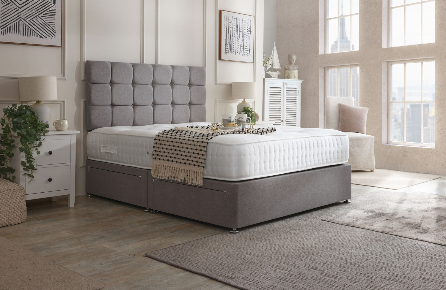 Milan Divan Bed Set With Button Headboard