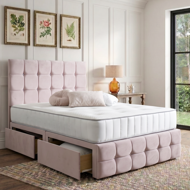Naples Divan Bed Set With Tall Button Headboard and Footboard Mattress Supermarket