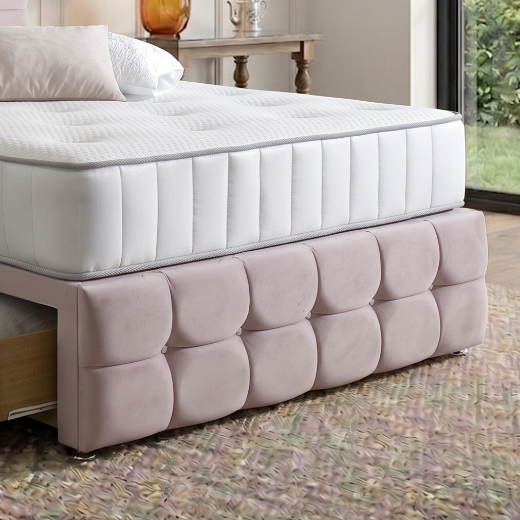 Naples divan bed set with tall button-tufted headboard and matching footboard, featuring a sleek, modern design from Mattress Supermarket.