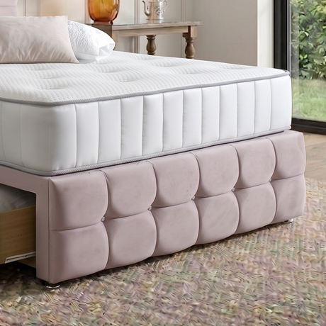 Naples divan bed set with tall button-tufted headboard and matching footboard, featuring a sleek, modern design from Mattress Supermarket.