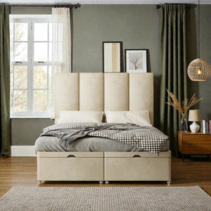 Nicola Ottoman Divan Bed Set with storage drawers and upholstered fabric, featuring a modern design and sturdy construction.