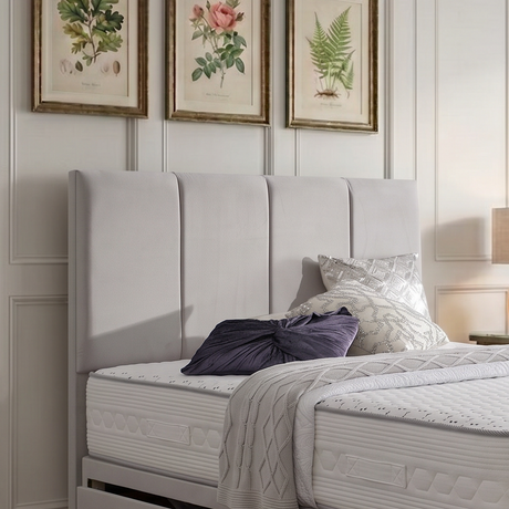 Paris divan bed set with matching headboard from Mattress Supermarket, featuring a sleek upholstered design and sturdy construction.