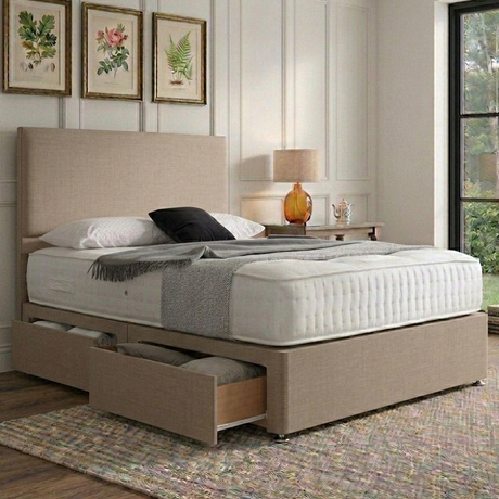 Rome divan bed set with matching headboard from Mattress Supermarket, featuring a sleek, modern design and plush upholstery.