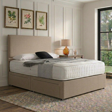Rome divan bed set with headboard from Mattress Supermarket, featuring a stylish upholstered design and plush cushioning.
