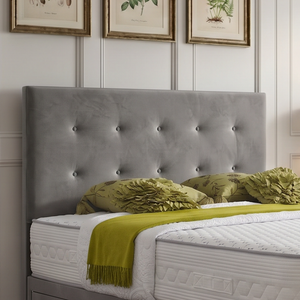 Sofia divan bed set with a stylish button-tufted headboard in a modern bedroom setting. Mattress Supermarket brand.