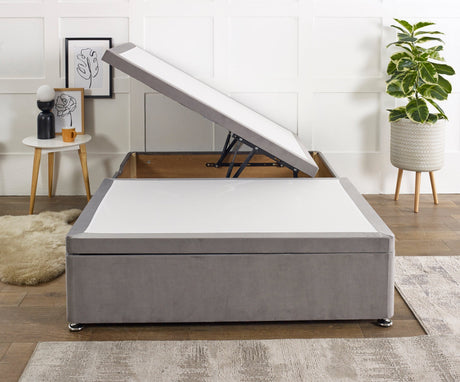 Side lift ottoman storage divan bed base by Mattress Supermarket featuring a sleek design and accessible lifting mechanism.