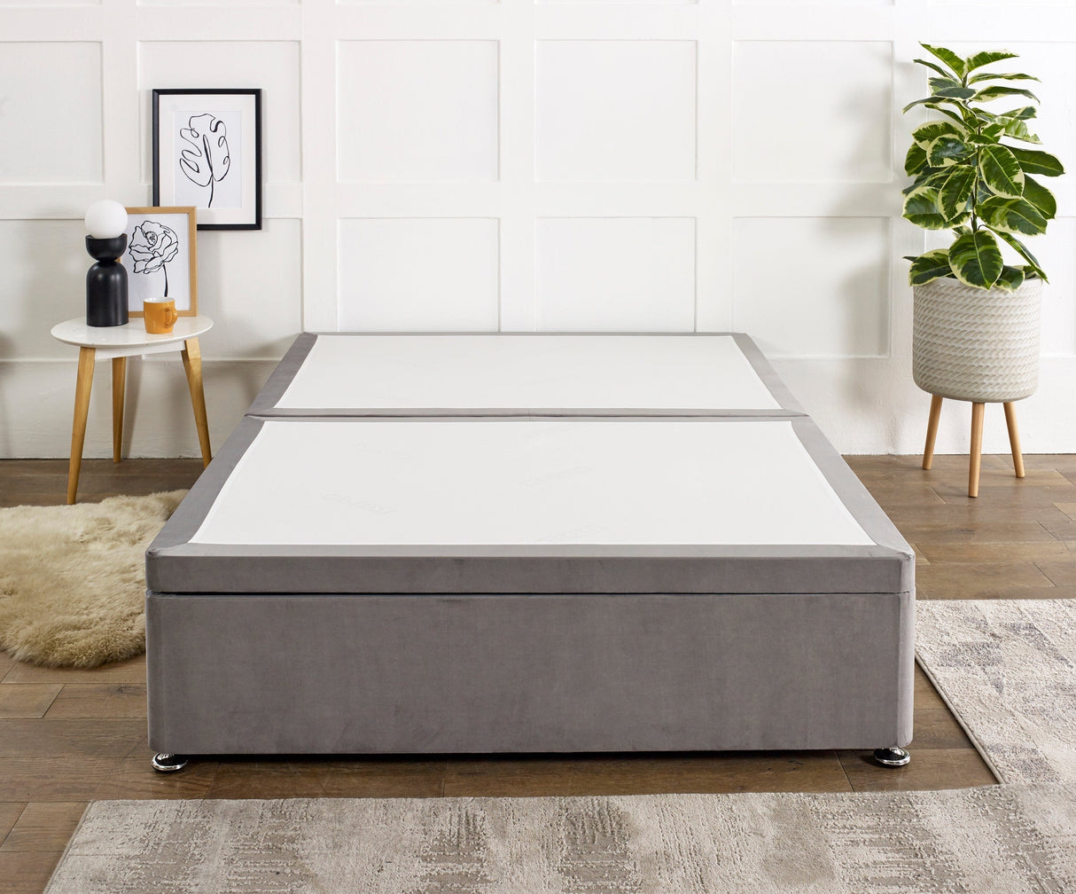 Side lift ottoman storage divan bed base with upholstered fabric and sturdy frame, designed for Mattress Supermarket.