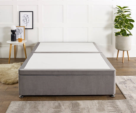Side lift ottoman storage divan bed base with upholstered fabric and sturdy frame, designed for Mattress Supermarket.