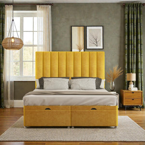 Teresa Ottoman Divan Bed Set with storage drawers and upholstered fabric, shown in a modern bedroom setting.