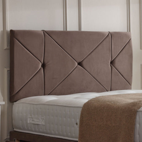 Venice divan bed set with button-tufted headboard and matching fabric base, stylish and comfortable bedroom furniture from Mattress Supermarket.