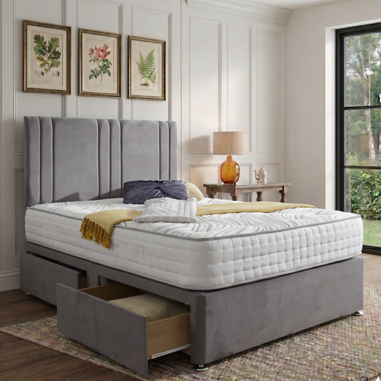 Vienna divan bed set with headboard by Mattress Supermarket, featuring a plush upholstered bed frame and matching headboard.