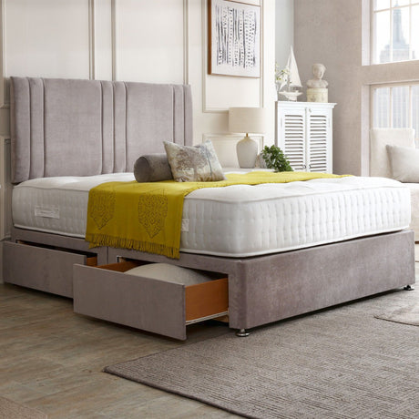 Vienna divan bed set with matching headboard from Mattress Supermarket, featuring plush upholstery and modern design.